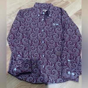 Wrangler Boys Maroon Paisley Button Down Shirt